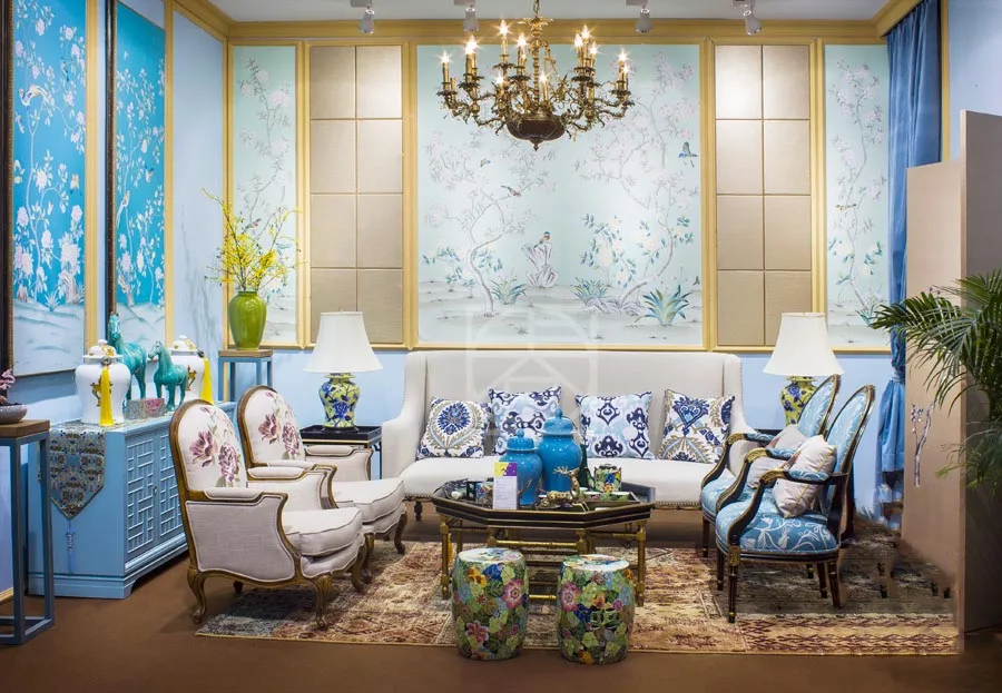 

Classic style elegant Hand-painted silk wallpaper painting flowers with birds wallcovering many patterns and background optional