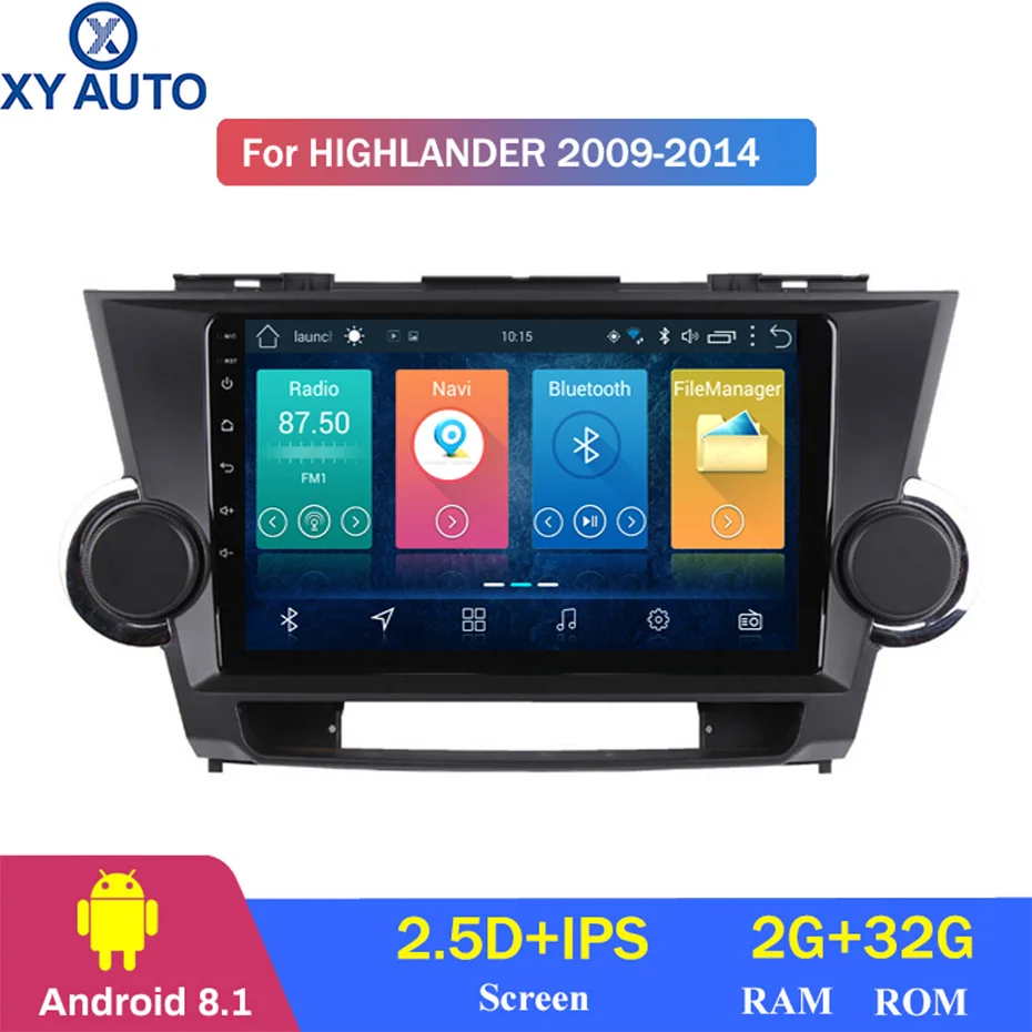 Top 9 inch 2.5D IPS HD multi-touch screen Android 8.1 2G RAM 32G ROM NAVI for Toyota highlander 2009-2014 with Bluetooth SWC WIFI 0