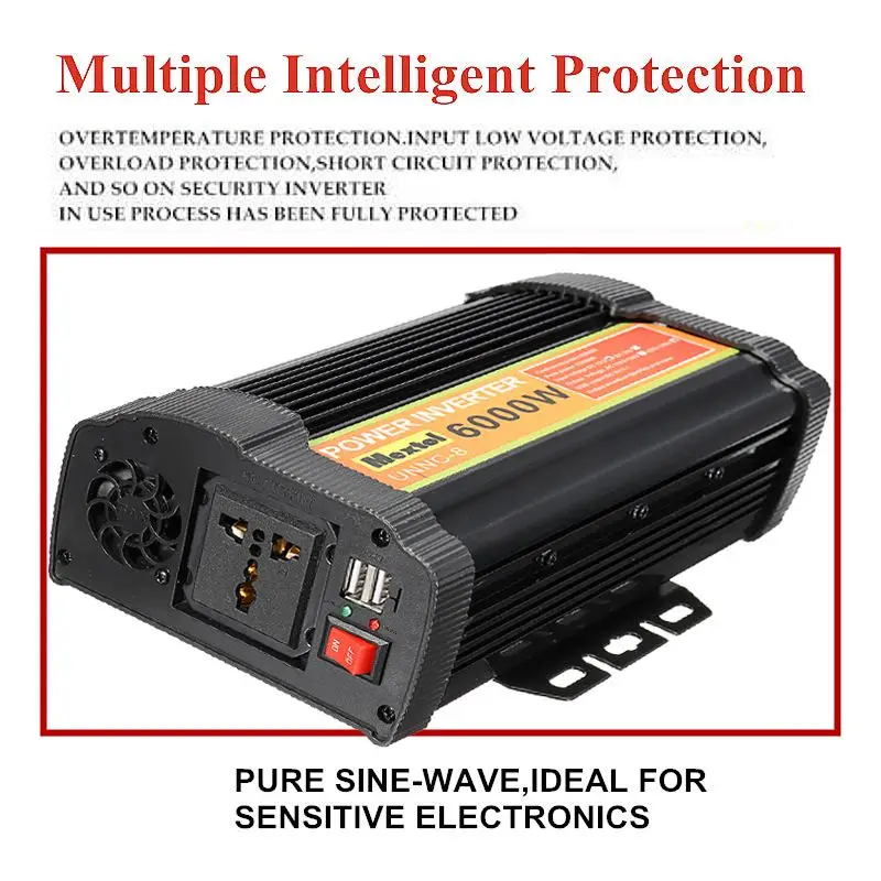 US $122.81 Inverter 6000w 12 V To Ac 220 Volt Lcd Digital Max 12000 Watt Modified Sine Wave Converter Car Charge Converter Transformer Usb
