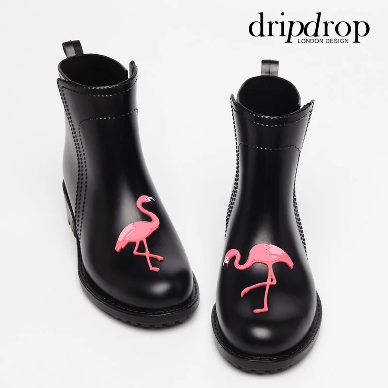 Gummistiefel À Pvc Courtes Étanche Damen gris Femelle Chaussures Flamingo Bottes Eau Noir Cheville Femmes Talons Pluie Caoutchouc En Hauts Rainboots FXn7wq