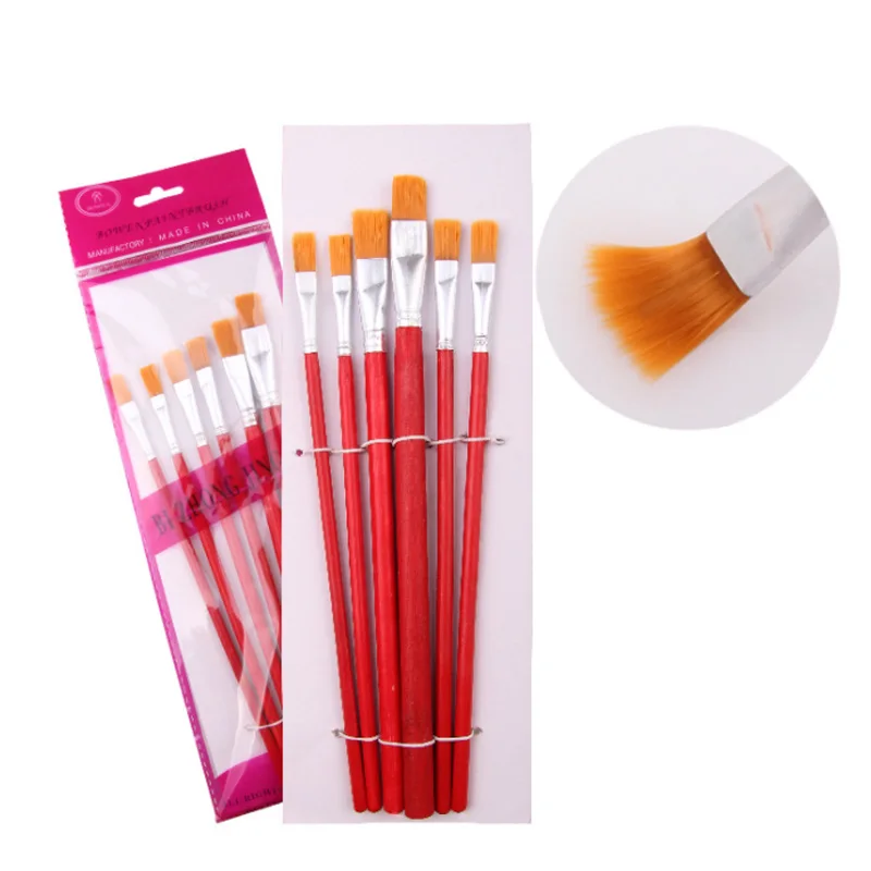 

6 Pcs Plaster Paintings Short Strokes Drawing Art Supplies Kids Student Watercolor Gouache Paint Brush Set Red