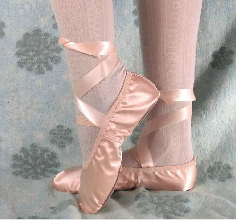 pink satin ballet shoes with ribbons