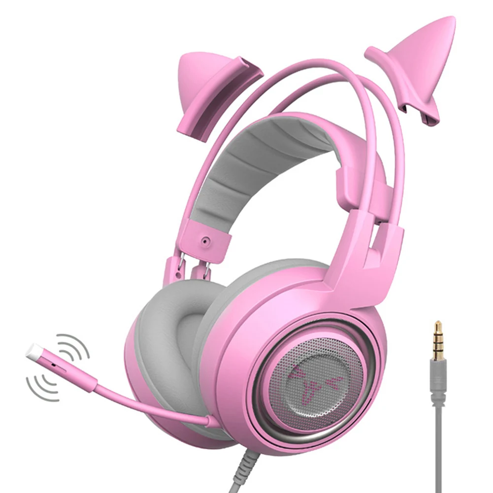 

Cat Ear USB Plug Full Directional Realistic Cute Earmuff Gaming Headset Virtual Channel Gift LED Indicator Noise Canceling