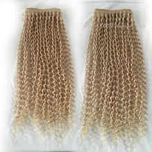 7A Qicai Hair Peruvian Blonde Human Hair Kinky Curl Peruvian Hair Weave Extensions 3 Bundles Blonde Virgin Hair