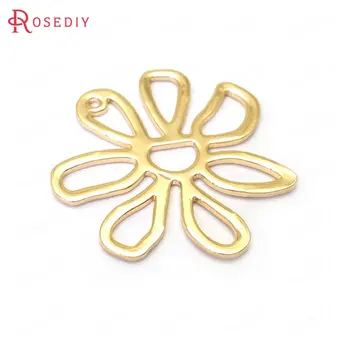 

(35993)10PCS 25x25MM 24K Gold Color Brass Flower Charms Pendants High Quality Diy Jewelry Findings Accessories