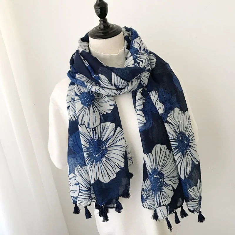 Flower Scarf Women Scarf Wraps Spring Summer Long Tassel Scarves Flora