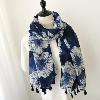 

Flower Scarf Women Scarf Wraps Spring Summer Long Tassel Scarves Flora Shawl Wraps