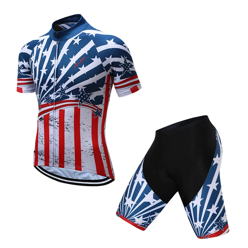 

teleyi USA Skull Cycling Clothing Cycling Suit Bike Clothing Breathable Men Bicycle Summer Short Sleeve Cycling Jersey Sets