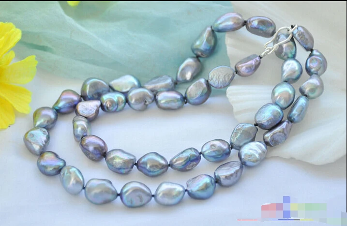 

P5321 24" 12mm BAROQUE PEACOCK BLACK Freshwater cultured PEARL NECKLACE 925ss^^^@^Noble style Natural Fine jewe FREE SHIPPING