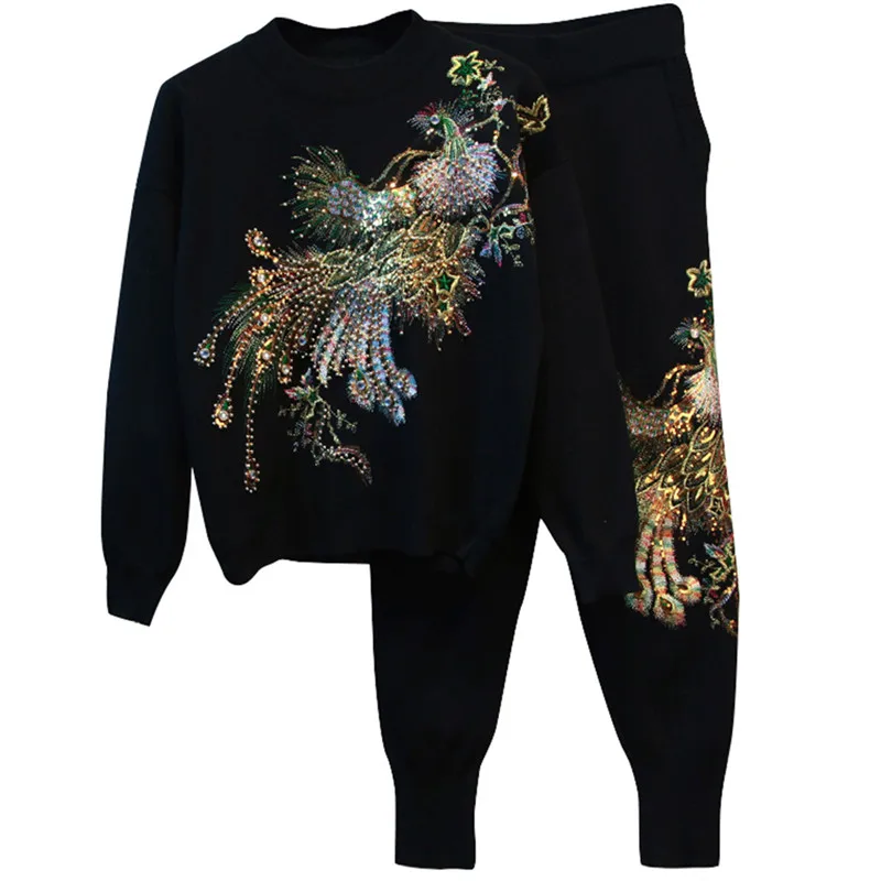 

High Quality 2 Piece Set Women Sweater Suit Sets Knitted Sweaters Pants Tracksuits Woman Casual Knitted Trouser Clothing Set