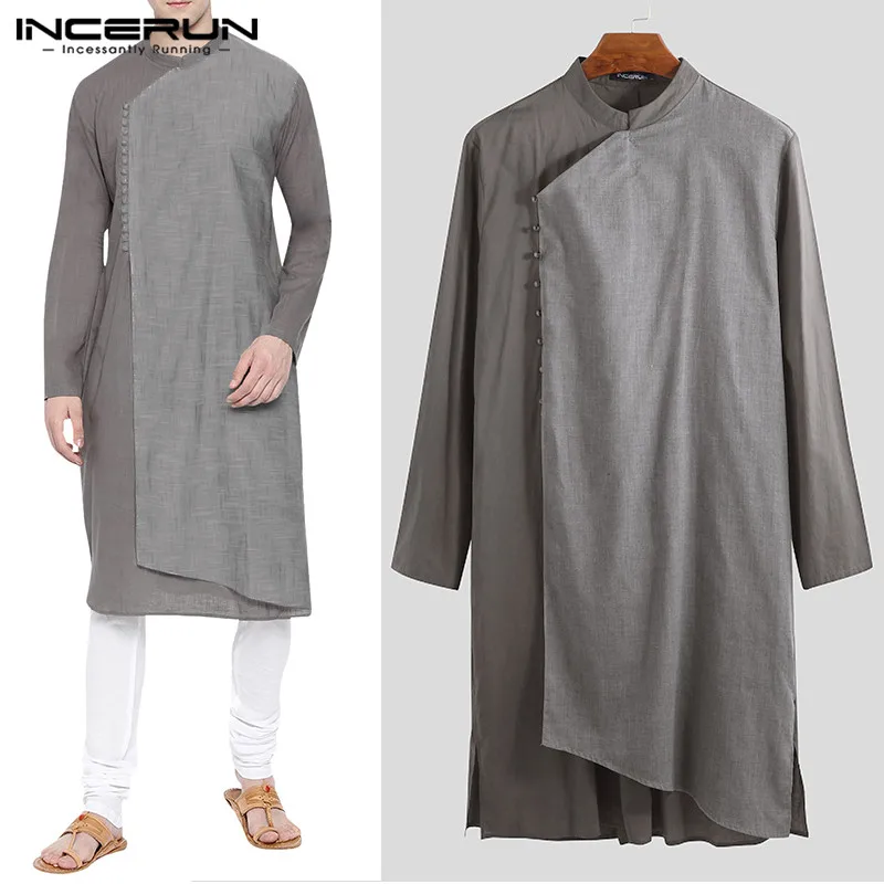 INCERUN Men Shirts Islamic Muslim Kaftan Clothes Cotton Long Sleeve Patchwork Long Shirt Stand Collar Men Indian Tops S-5XL INCERUN Men Shirts Islamic Muslim Kaftan Clothes Cotton Long Sleeve Patchwork Long Shirt Stand Collar Men Indian Tops S-5XL