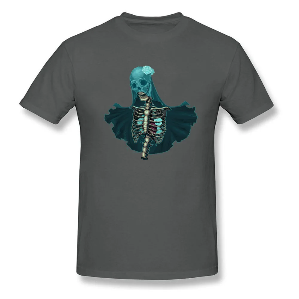 2018 New Fashion Male Tshirts cosie Unique Tops & Tees Pure Cotton Short Sleeve Simple Style Tops T Shirt Round Neck Skeleton with veil and white roses carbon