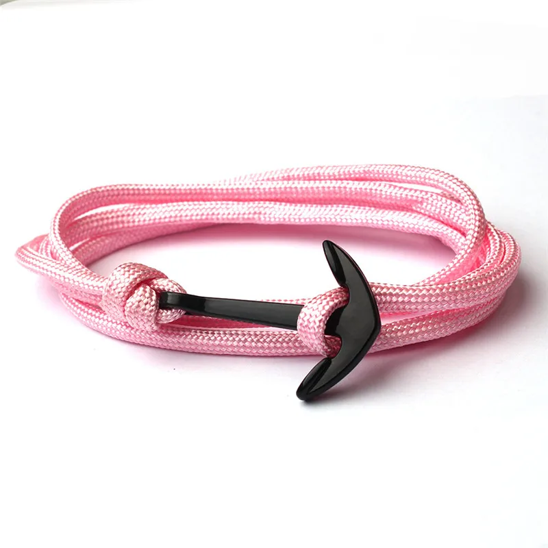 Новое поступление, браслет ручной работы из черного сплава с якорем, полиэфирная цепочка для женщин и мужчин, браслеты, ювелирные изделия - Окраска металла: Pink