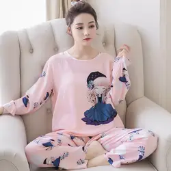 Женские пижамные комплекты с длинным рукавом, женские пижамные комплекты с милым рисунком, сохраняющие тепло, женские пижамы, длинные
