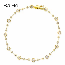 BAIHE Solid 14K желтое золото 1CT Сертифицированный H/SI натуральные бриллианты свадебные женские модные ювелирные изделия Уникальный Подарочный браслет