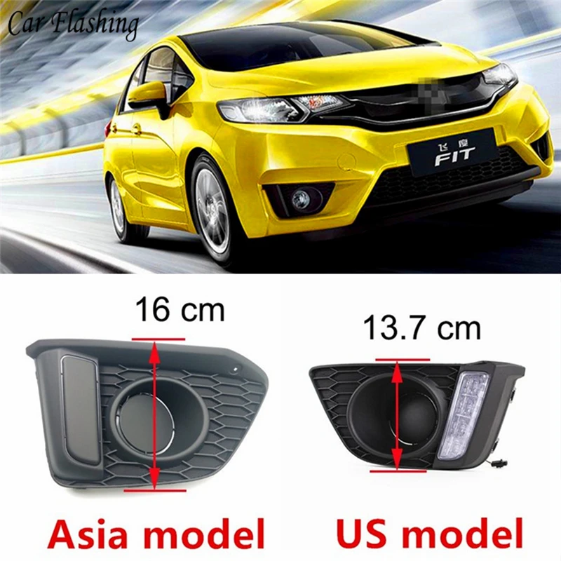 

Car Flashing 2Pcs DRL For Honda Jazz Fit 2014 2015 2016 Daytime Running Lights Daylight fog lamp cover with turn yellow signal