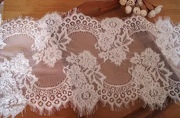 

ivory alencon lace trim with scalloped edges, wedding table runner 3yards