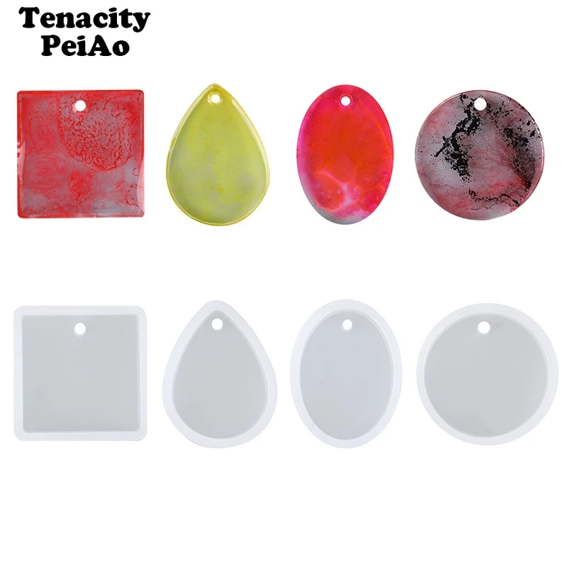 

5 Styles Diy Uv Epoxy Resin Pendant Mold with Holes Mirror Surface Silicone Mould for Necklace Jewelry Silicone Molds