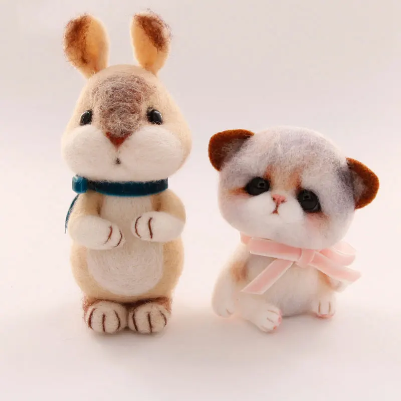 

DIY Non Finished Felting Poked Handcraft Wool Felt Poked Set DIY Rabbit and Dog Felt for Needle Poke Material Pack Craft