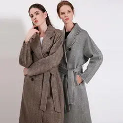 Толстый Осень Зима Теплый кардиган для женщин двойными бортами 100% реальные шерстяные пальто для вечерние будущих мам дамы партии