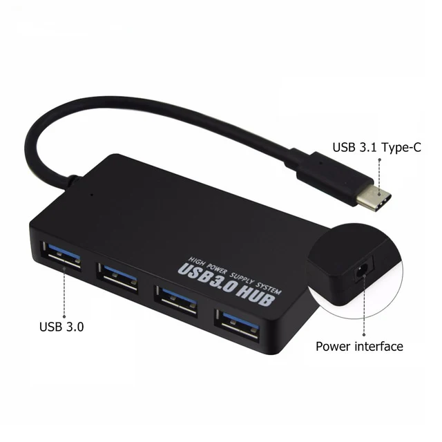 Горячая Распродажа USB-C концентратор 4 порта OTG USB 3,0 концентратор EU/AU/US/UK DC 5 в адаптер питания Тип C разветвитель для Macbook Xiaomi АКСЕССУАРЫ для ноутбуков