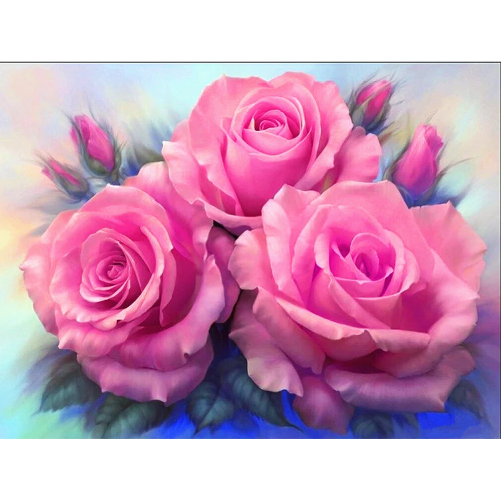 

LI LOYE 5D DIY Diamond Painting Pink roses pattern Rhinestones Cross Stitch Resin drill Craft Graph Home Decorarion gifts RT666