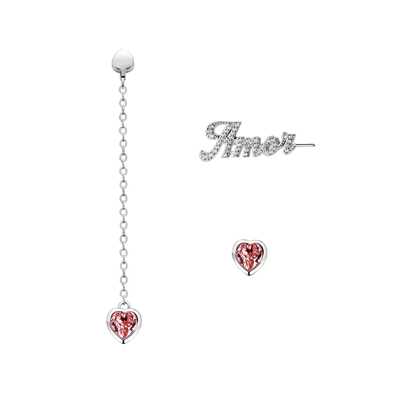 

LEKANI 2019 Special 3pcs Women Ear Climber Cuff 925 Sterling Silver Asymmetric Love Heart Crystals from Swarovski Stud Earrings