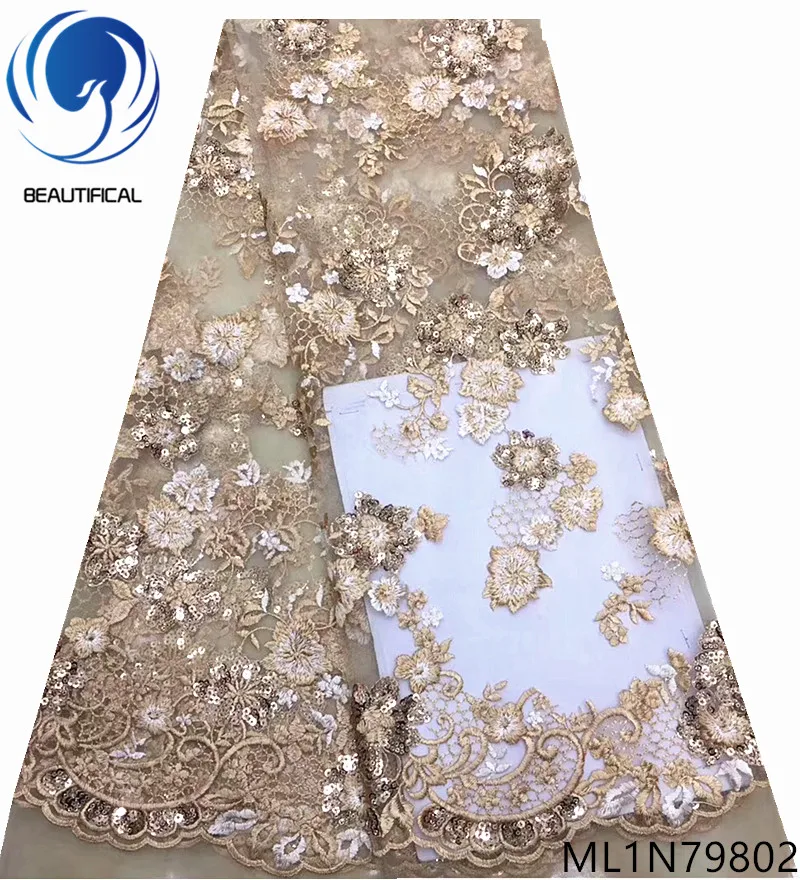 

Beautifical sequin lace high quality sequins laces nigerian fabric 2019 hot selling 5yards/lot fabric tulle lace african ML1N798