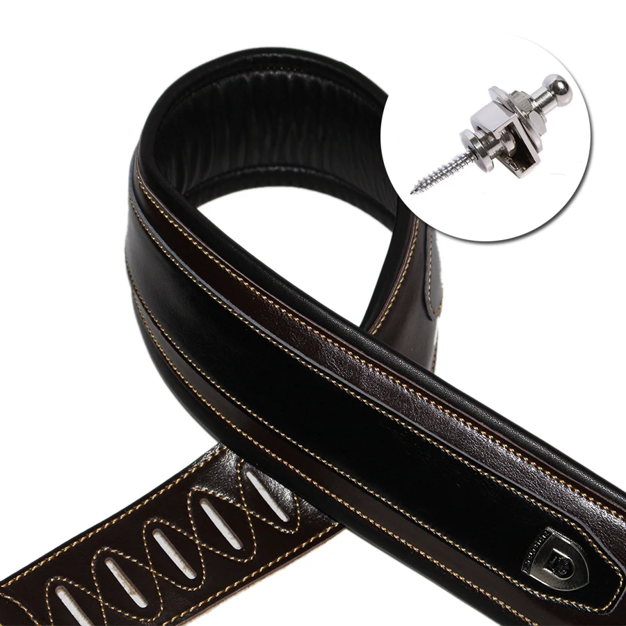 Electric Bass Guitar Strap Cowhide Leather Front And PU + Cushion
