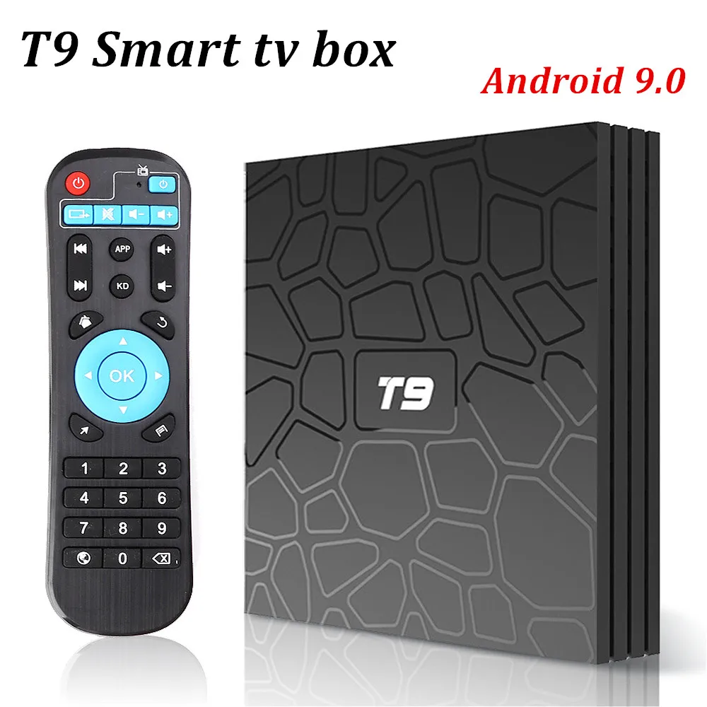 

T9 smart tv box android 9.0 RK3328 Quad Core 4G/32G USB 3.0 Smart 4K 2.4G/5G Dual WIFI set top android tv box