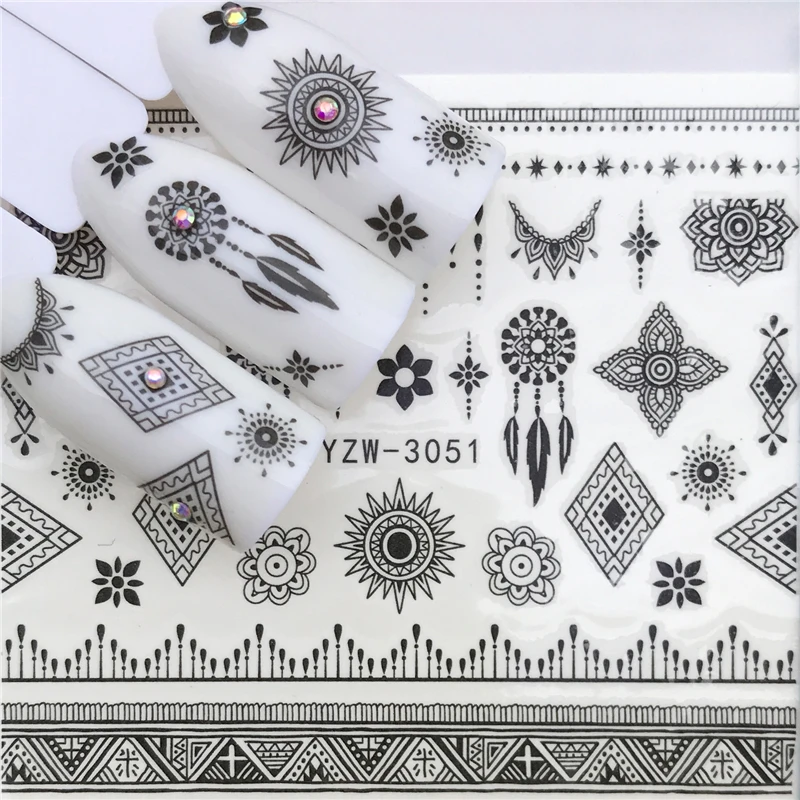

WUF 2019 Popular Black Sticker Nail Art Necklace Jewelry Cat Butterfly Pendant Manicure Tips Nail Water Transfer Decals