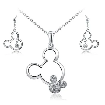 

jingyangJewelry Sets Mickey Pendant Necklace Drop Earrings Austrian Crystal Weeding Necklaces Set For Women Girls Gift Jewellery