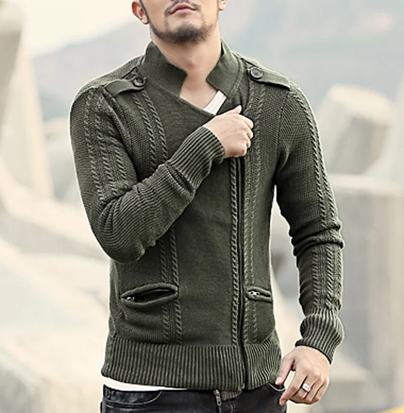 mens Cardigans Sweaters Men spring Sweater Tops stand Collar Men slim ...