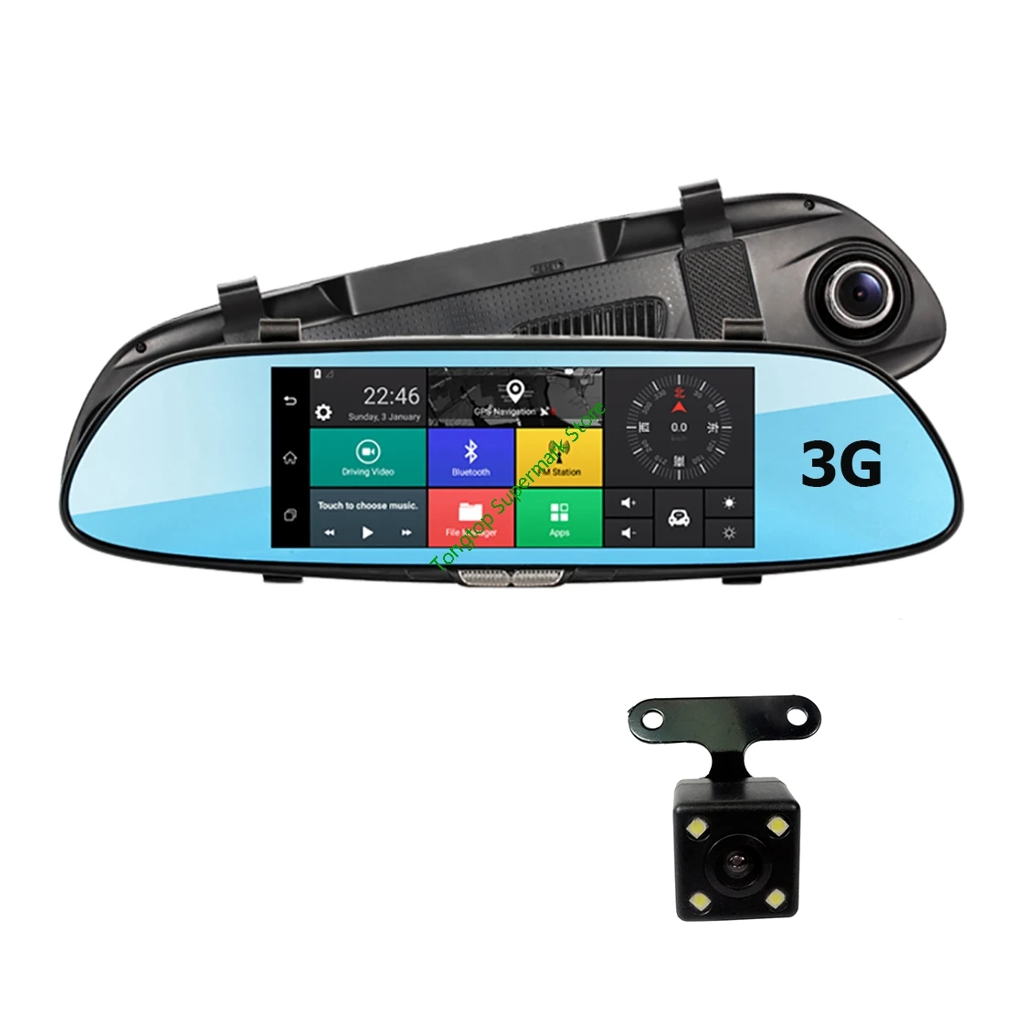 3G Car Camera 7\ Android 5.0 GPS dvr car video recorder Bluetooth WIFI Dual Lens rearview mirror Dash cam car dvrs