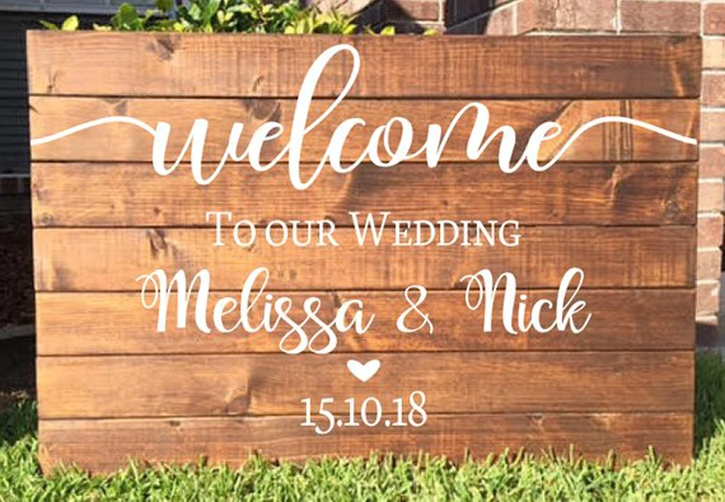 

Wedding Welcome Sign Stickers Vinyl Decal for Engagement Celebration Custom Names Date Wall Decals Removable Decoration G39