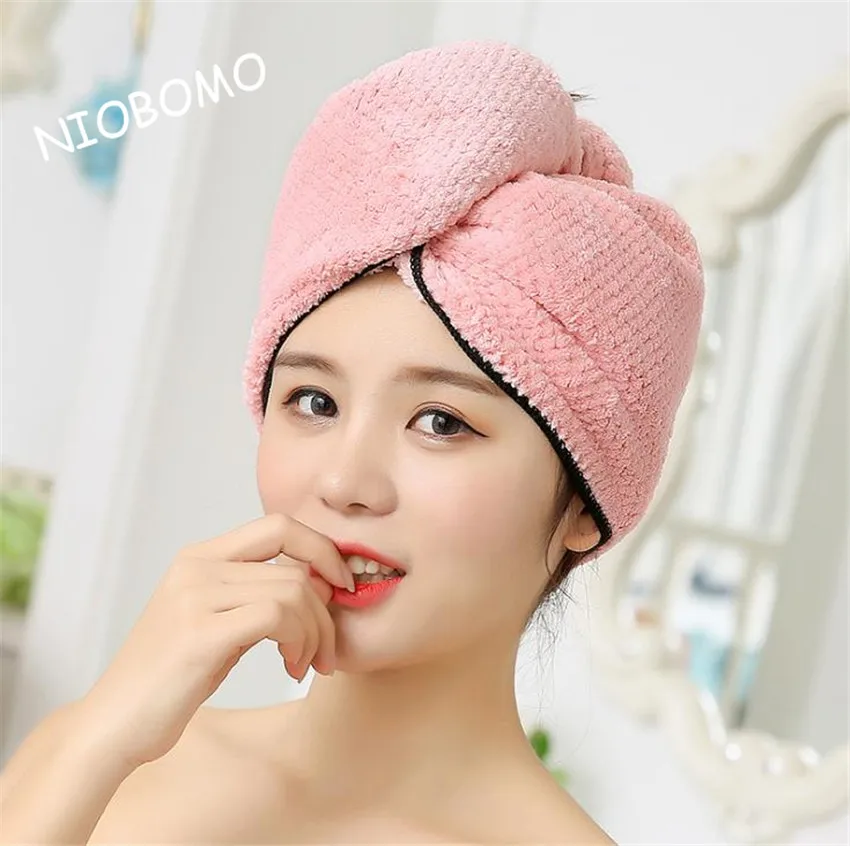 NIOBOMO Fast Drying Hair Towel Cap Long Towel Soft Towel Polyester Headbandin Hair Towels from