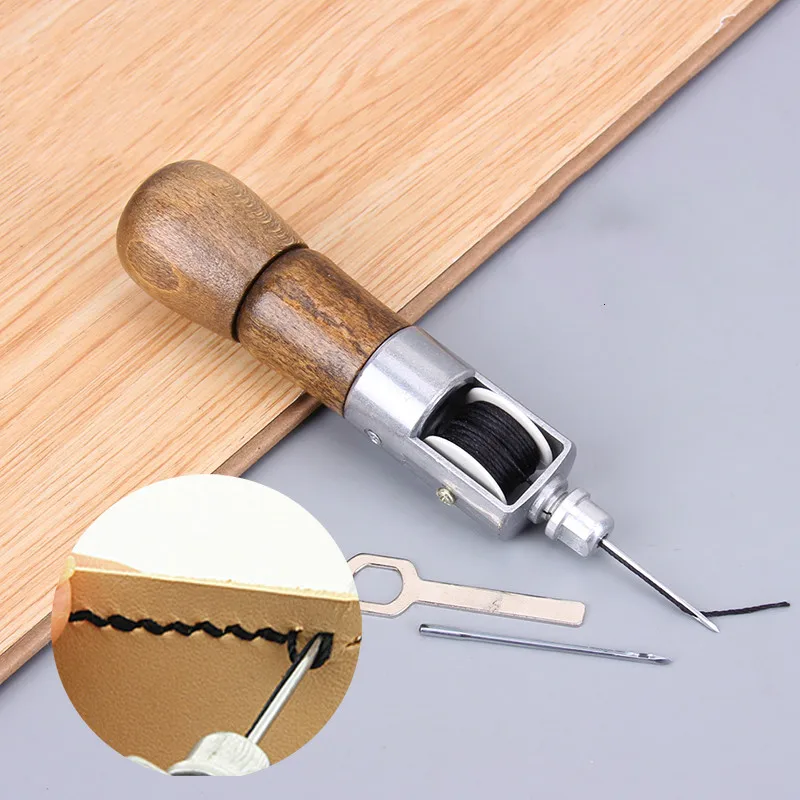 Wooden Handlebar Leather Carving Craft Wax Line Manual Sewing Machine