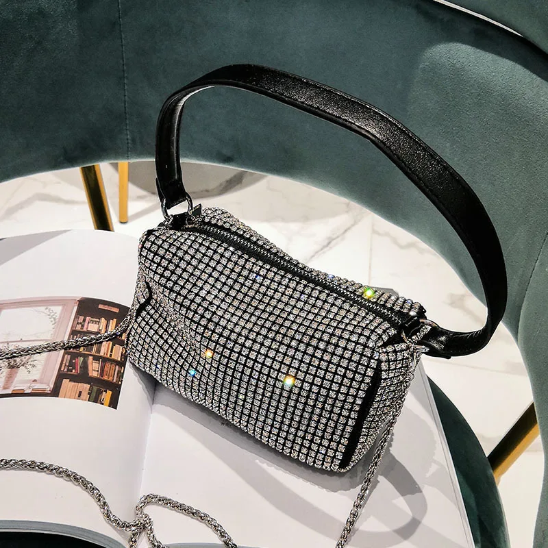 

Drill Handbag Female 2019 New Square Bag with Diamond Insert Scintillating Insert Drill Single Shoulder Chain Bag