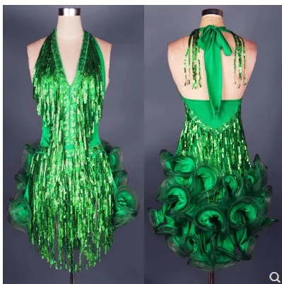 Платье для латинских танцев зеленый профессиональный костюм для женщин бахрома Самба Костюм красочные женские бальные соревнования платья с кисточками - Цвет: as picture