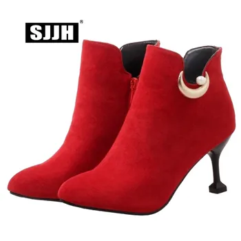 

SJJH Women Stiletto Chelsea Boots with Square Toe Faux Suede Zip Short Plush Ankle Boots Fashion Formal Shoes Large Size A919