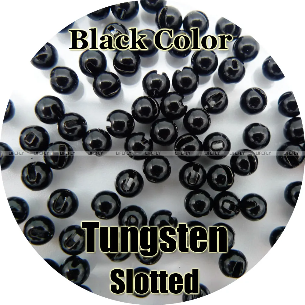 Black Color, 100 Tungsten Beads, Slotted, Fly Tying, Fishing