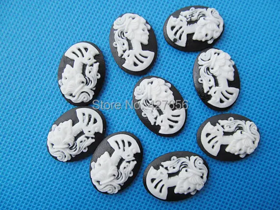

50pcs 18x25mm White-Black Flatback Resin Skull Cabochon/Cameo Charm,fit Base Setting Tray,Phone Decoration Kit,DIY Accessory