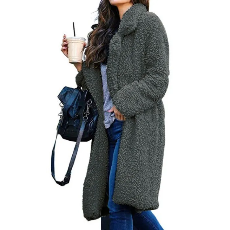 Плюшевое пальто для женщин, мех ягненка, утолщенная зимняя теплая Женская куртка с длинным рукавом, верхняя одежда, пальто из искусственного меха для женщин - Цвет: 3