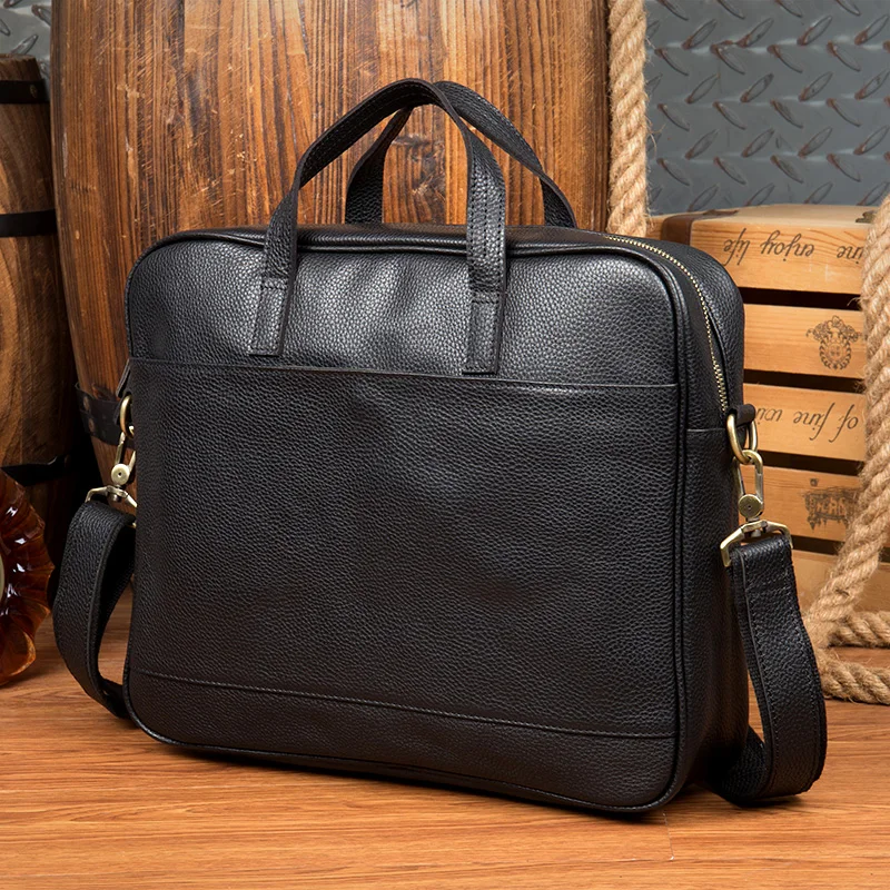 2018 genuine leather men black briefcases brand fashion business