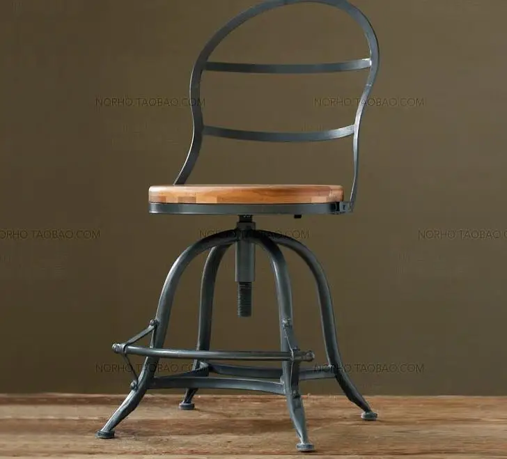 Iron art antique wood dining chair. Leisure chair. Coffee chair. Revolving chair