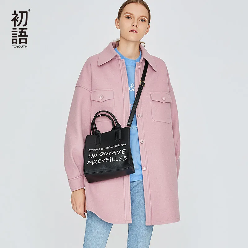 

Toyouth Wool Cashmere Overcoat Women Wool Blend Coats Ladies Casual Coats Winter Warm Tweed Coat Mujer Pink Outwear 2019