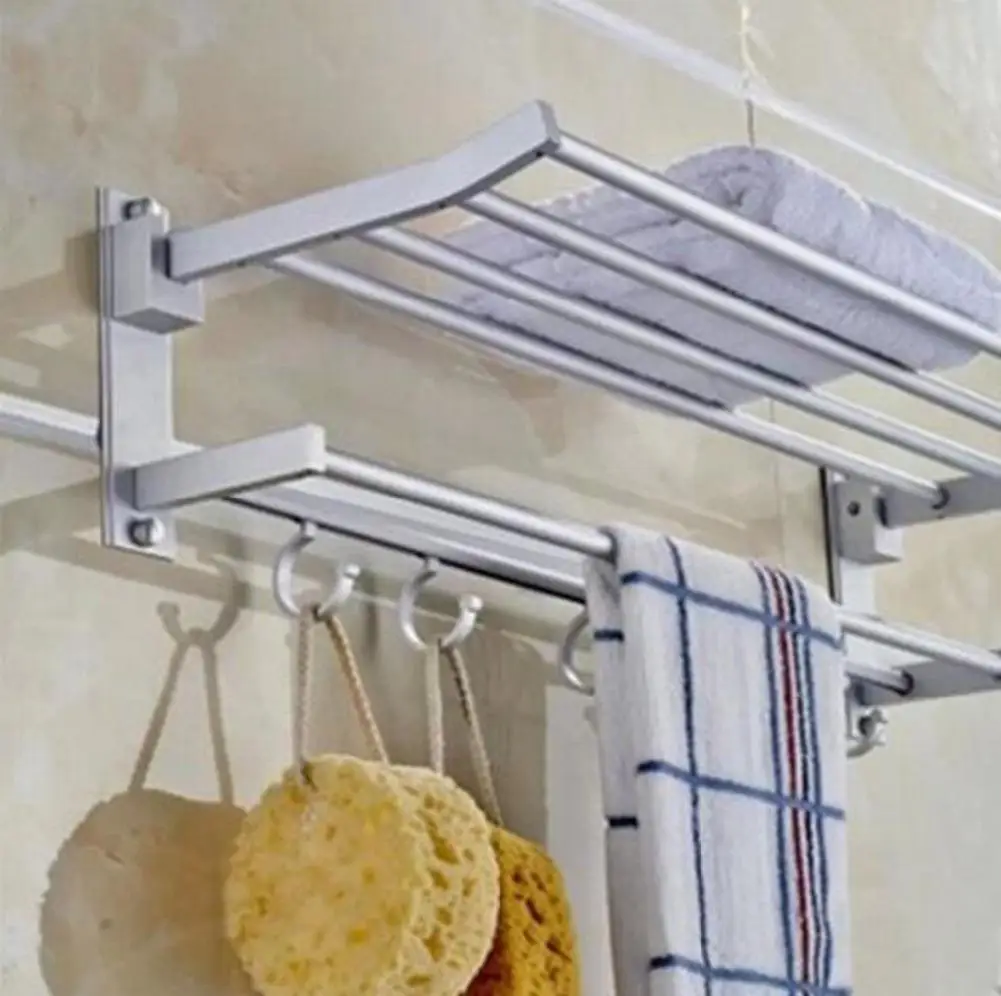 

None LingStar Space Aluminum Wall-Mounted Foldabel 2-Tier 3-Tier Towel Rack with Hooks