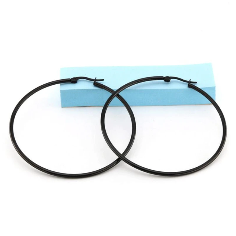 

AMOURJOUX 6cm Large Gold/White/Black color Polished Stainless Steel Hoop Earrings for Women Big Hoops Earring