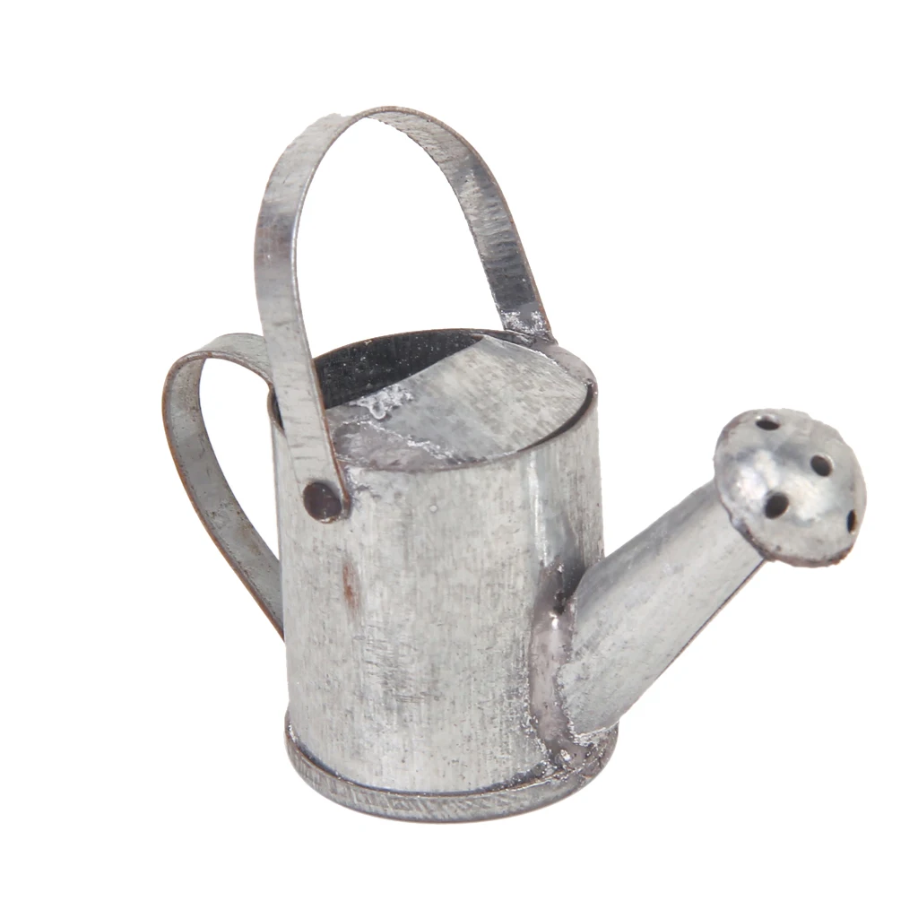 1:12 Scale Mini Silver Metal Watering Can Dolls House Garden Yard Accessory
