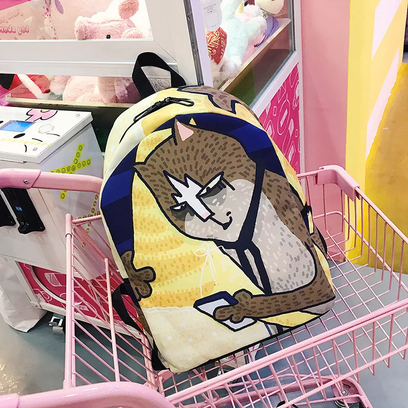 Menghuo Lovely Cat Printing Backpack Women Canvas Backpack School Bags for Teenagers Ladies Casual Cute Rucksack Bookbags (5)